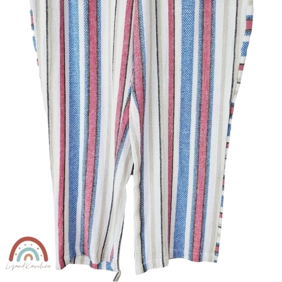 New! Caffe Marrakesh Linen Stripes Pull On Straight Leg Cropped Casual Pants - Picture 5 of 13